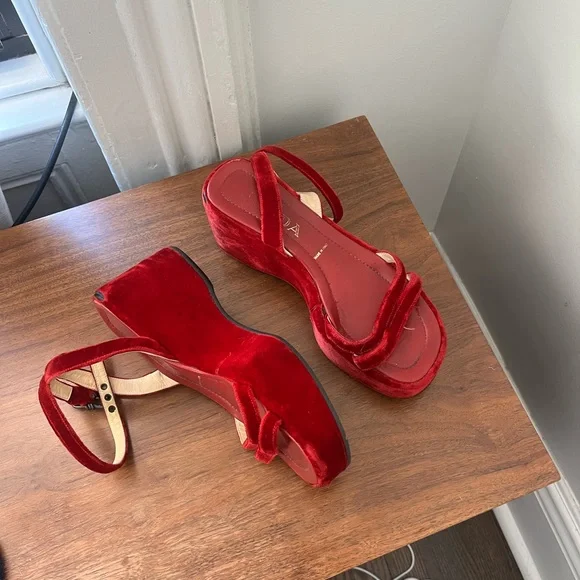 Prada SS 1997 Red Velvet Platforms - Picture 1 of 8